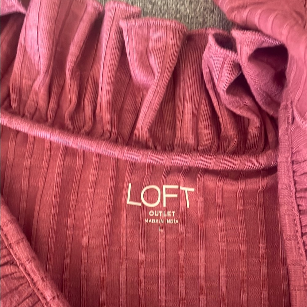 LOFT Pink Ruffled Ribbed Tank Top - Picture 3 of 5